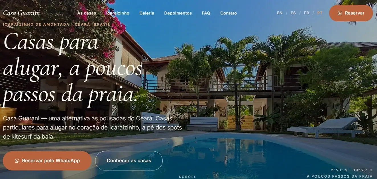 Casa Guarani — site, versão desktop