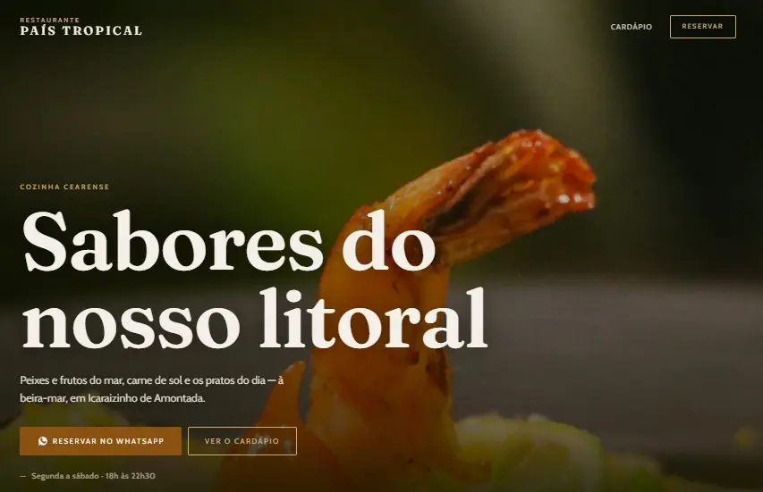 Restaurante País Tropical — site, versão desktop