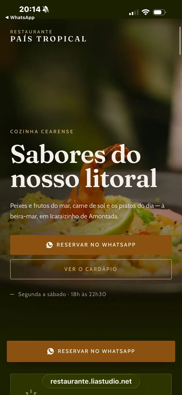 Restaurante País Tropical — site, versão mobile